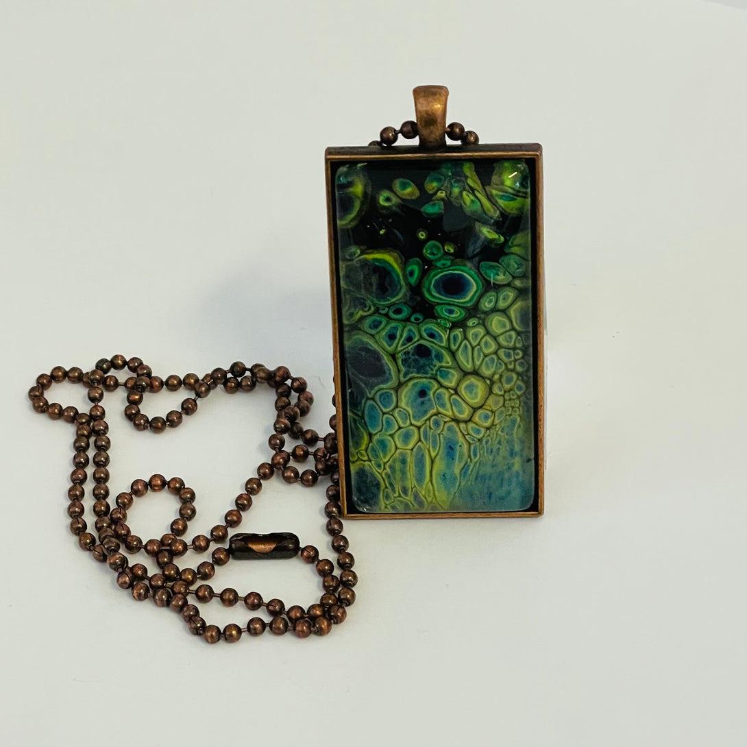 Linda Campbell -Pendant - Large Rectangle - green, on copper chain - Linda Campbell - McMillan Arts Centre Gallery, Gift Shop and Box Office - Vancouver Island Art Gallery