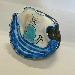 Dana Wagner - Rock Art -Large, whale on oyster shell attached to a rock - Dana Wagner - McMillan Arts Centre Gallery, Gift Shop and Box Office - Vancouver Island Art Gallery