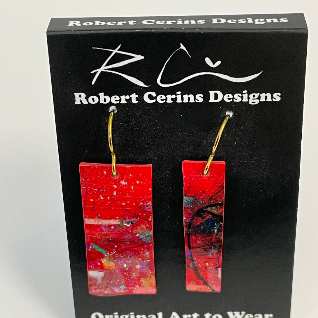 Robert Cerins - Earrings - Red -Rectangle - Robert Cerins - McMillan Arts Centre Gallery, Gift Shop and Box Office - Vancouver Island Art Gallery