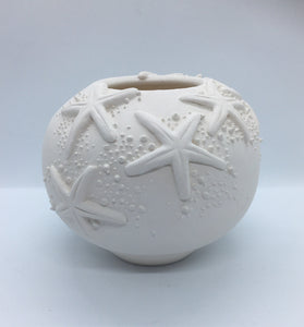 Nancy Gayou - Pottery - unglazed vase embellished with starfish, 4.5 inches tall by Nancy Gayou - McMillan Arts Centre - Vancouver Island Art Gallery