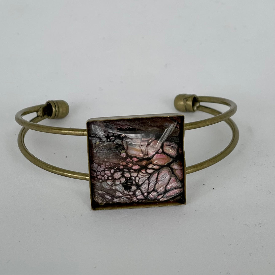Linda Campbell - Jewellery - Cuff - bronze with square tile by Linda Campbell - McMillan Arts Centre - Vancouver Island Art Gallery