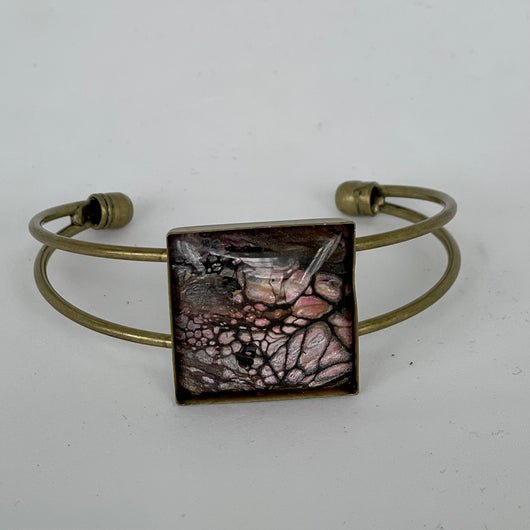 Linda Campbell - Jewellery - Cuff - bronze with square tile - Linda Campbell - McMillan Arts Centre - MAC Box Office - Vancouver Island Art Gallery