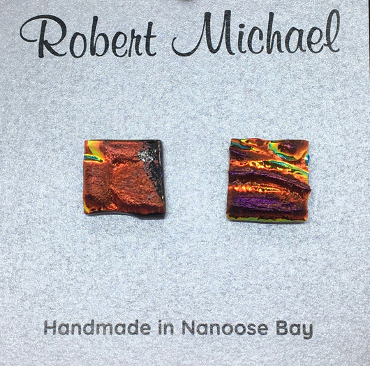 Robert Tutty - Earrings - Dichroic glass, red, orange, yellow - Robert Tutty - McMillan Arts Centre Gallery, Gift Shop and Box Office - Vancouver Island Art Gallery