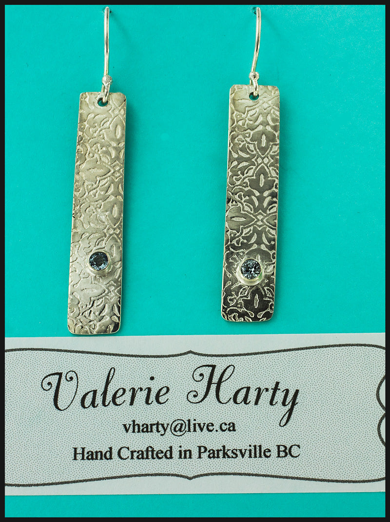 Valerie Harty - Earrings - Sterling Silver rectangle with cubic zirconia - Valerie Harty - McMillan Arts Centre Gallery, Gift Shop and Box Office - Vancouver Island Art Gallery