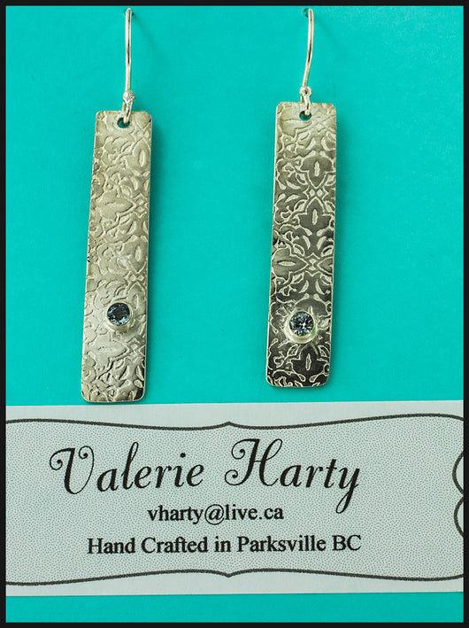 Valerie Harty - Earrings - Sterling Silver rectangle with cubic zirconia - Valerie Harty - McMillan Arts Centre - MAC Box Office - Vancouver Island Art Gallery