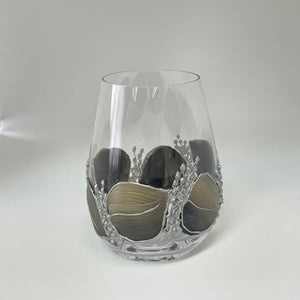 Lori Schiersmann - Stemless Wine Glass  - black/gold/silver by Lori Schiersmann - McMillan Arts Centre - Vancouver Island Art Gallery