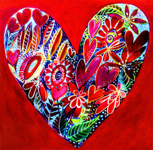 Jennifer McIntyre - Card - Heart on red background by Jennifer McIntyre - McMillan Arts Centre - Vancouver Island Art Gallery