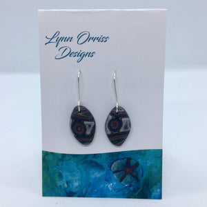 Lynn Orriss - Earrings - Oval, Silver, blue and pink on silver hooks by Lynn Orriss - McMillan Arts Centre - Vancouver Island Art Gallery