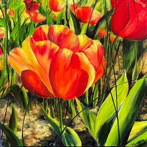 Margery Blom - Oil Painting - "Spring Tulip" 12" x 12"