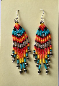 Bruce Thurston - Earrings -  Beaded design, turquoise, red, orange, yellow, black, silver by Bruce Thurston - McMillan Arts Centre - Vancouver Island Art Gallery