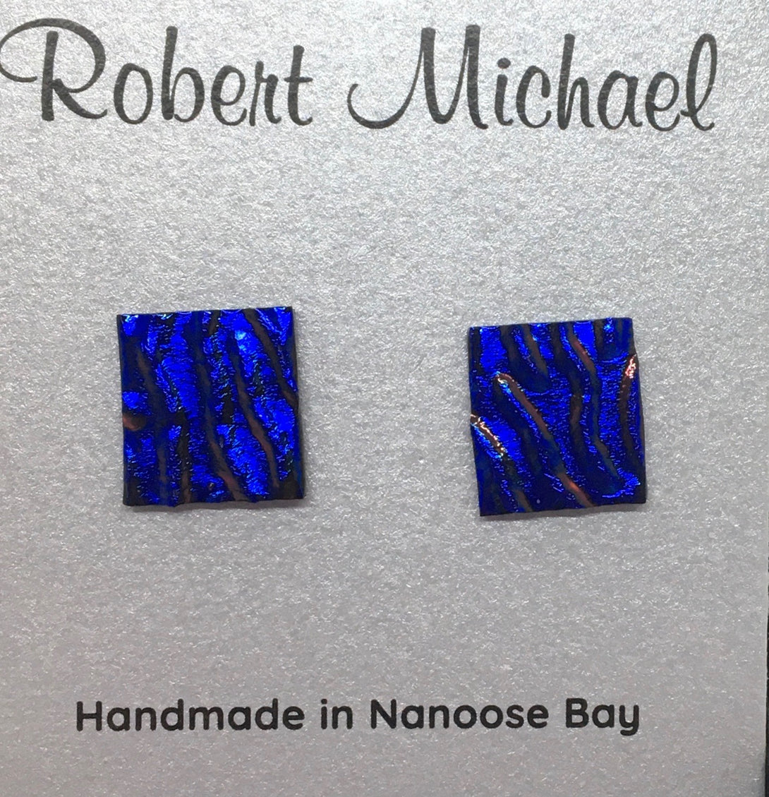 Robert Tutty - Earrings - Dichroic glass, blue & red by Robert Tutty - McMillan Arts Centre - Vancouver Island Art Gallery