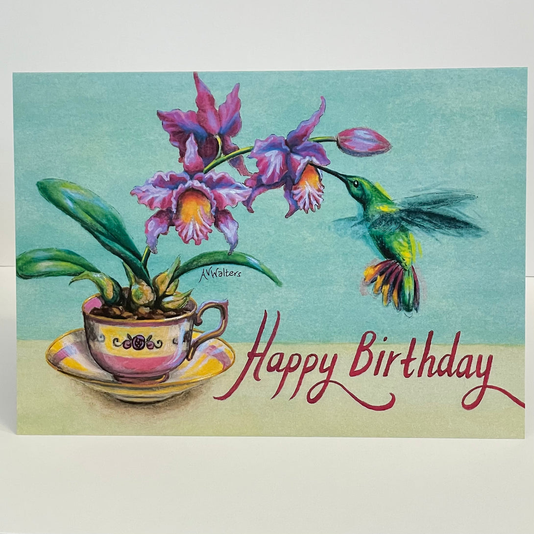 Andrea Walters - Card - Happy Birthday -Hummingbird - Andrea Walters - McMillan Arts Centre Gallery, Gift Shop and Box Office - Vancouver Island Art Gallery