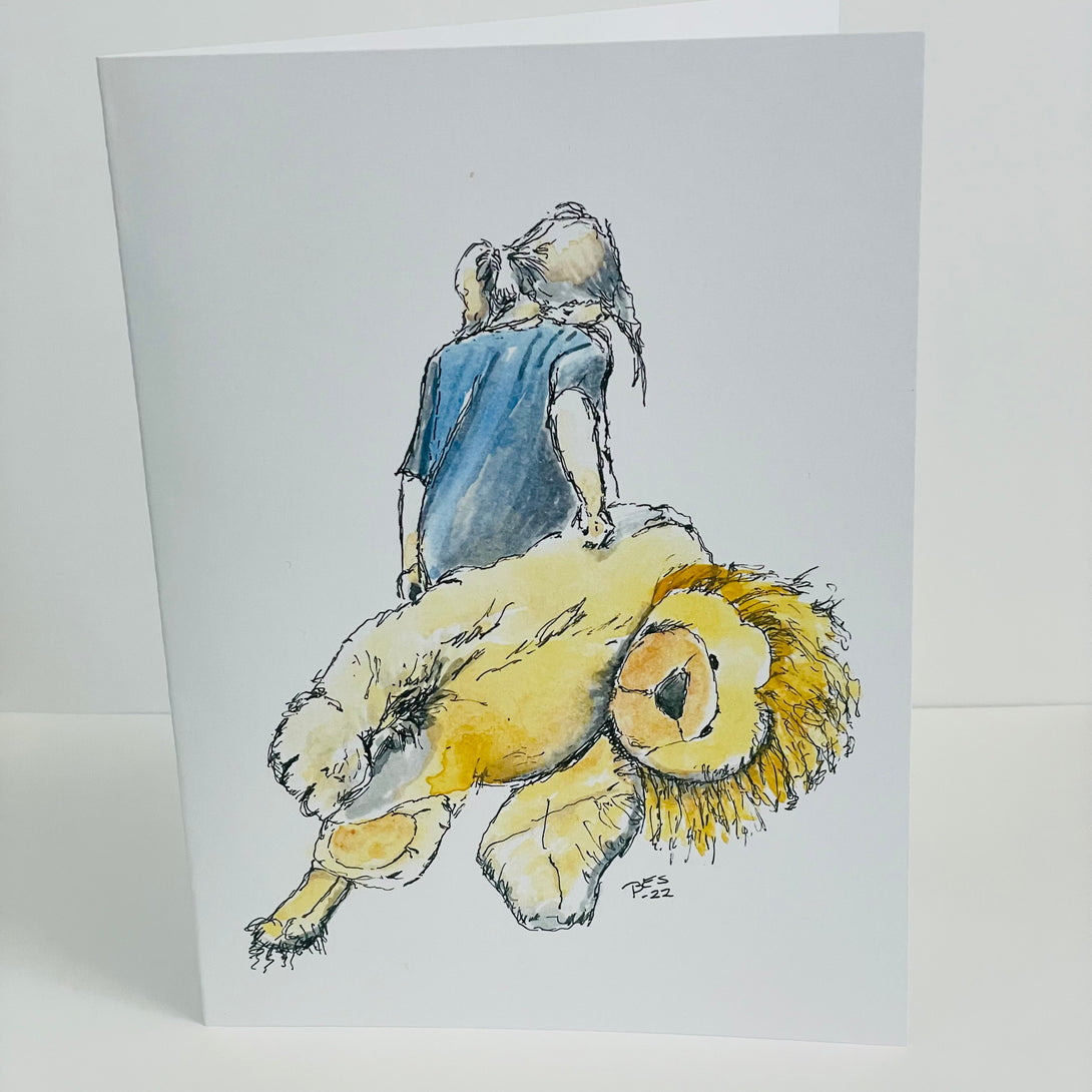 Bruce Suelzle - Card - Girl with her Lion - Bruce Suelzle - McMillan Arts Centre Gallery, Gift Shop and Box Office - Vancouver Island Art Gallery