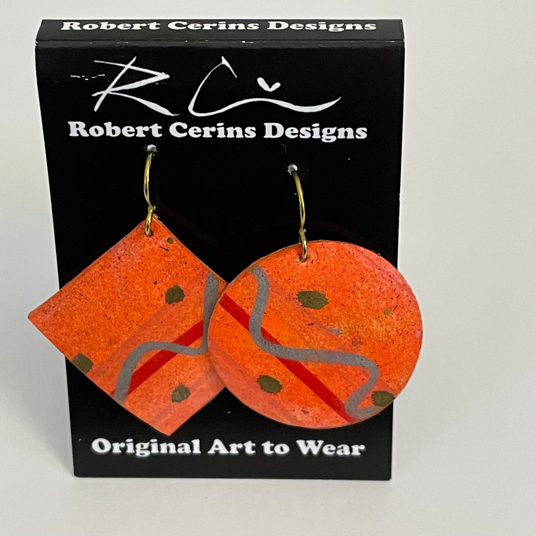 Robert Cerins - Earrings - Orange - Square & Circle by Robert Cerins - McMillan Arts Centre - Vancouver Island Art Gallery
