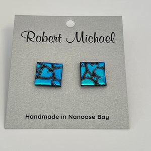 Robert Tutty - Earrings - Dichroic glass - Turquoise Hearts