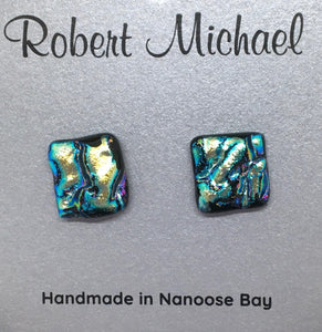 Robert Tutty - Earrings - Dichroic glass, gold, green, black by Robert Tutty - McMillan Arts Centre - Vancouver Island Art Gallery