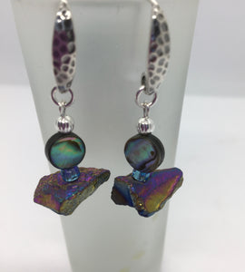 Mary Flores - Earrings - Agate & Abalone shell on sterling silver wires - MAC-Donation - McMillan Arts Centre Gallery, Gift Shop and Box Office - Vancouver Island Art Gallery