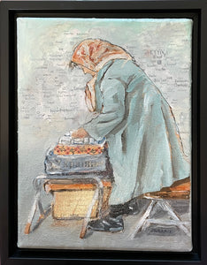 Fay St. Marie - Painting - "Babushka Selling Cigarettes" mixed media  8" x 6"  framed