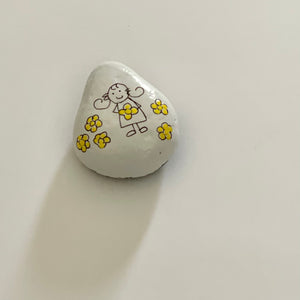 Dana Wagner - Rock Art - Girl with yellow flowers, small by Dana Wagner - McMillan Arts Centre - Vancouver Island Art Gallery