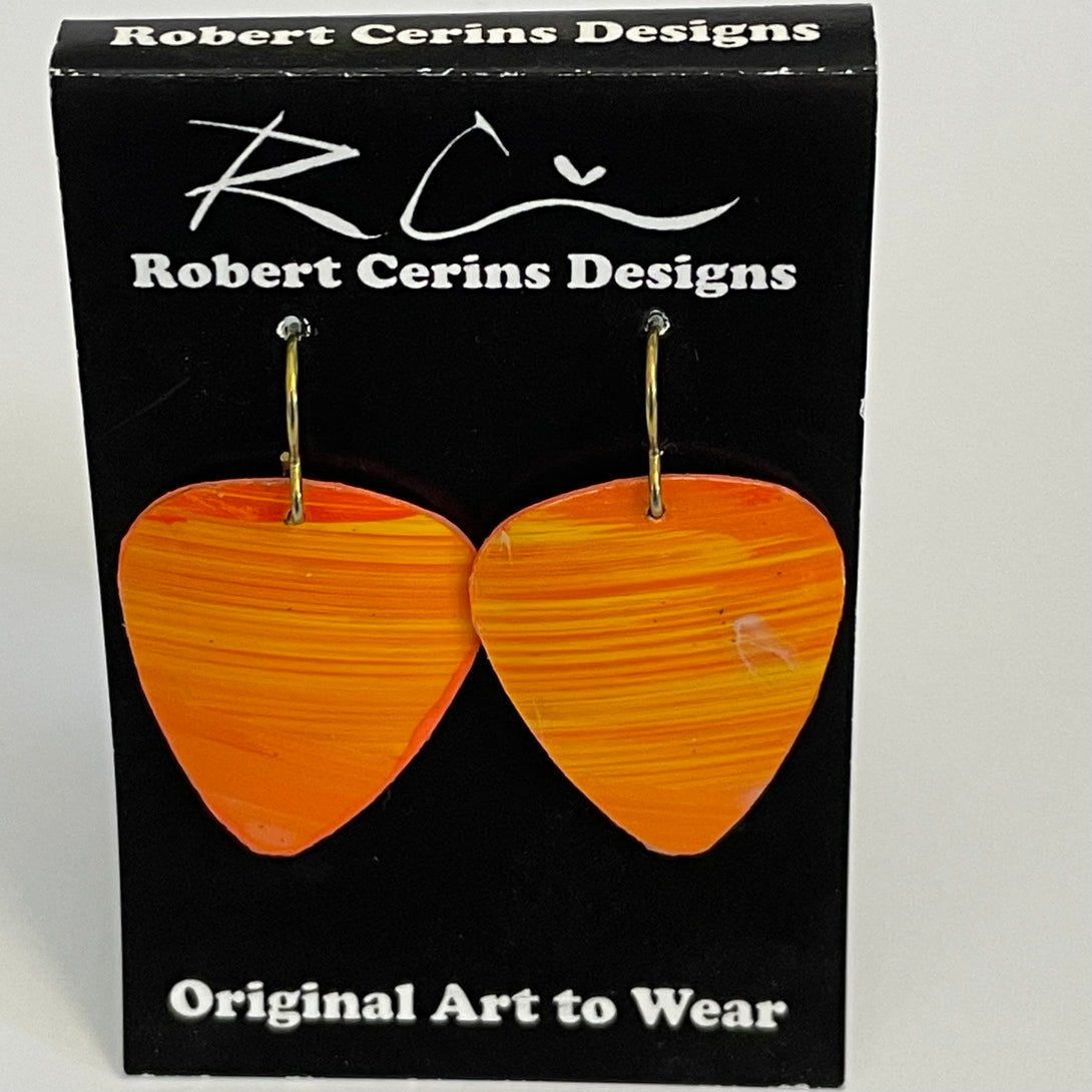 Robert Cerins - Earrings - Orange - Guitar Pick Shape - Robert Cerins - McMillan Arts Centre Gallery, Gift Shop and Box Office - Vancouver Island Art Gallery