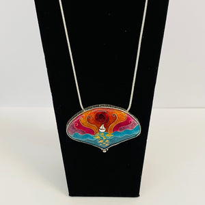 Gina Shear - Pendant -Sailboat against sunset on sterling silver chain - Gina Shear - McMillan Arts Centre Gallery, Gift Shop and Box Office - Vancouver Island Art Gallery