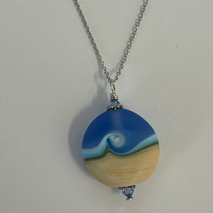 Gary White - Necklace -  Lampwork pendant -round blues & cream, matte by Gary White - McMillan Arts Centre - Vancouver Island Art Gallery