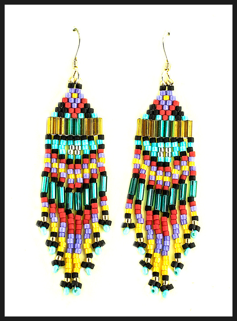 Bruce Thurston - Earrings Beaded Design purple, turquoise, red, black by Bruce Thurston - McMillan Arts Centre - Vancouver Island Art Gallery