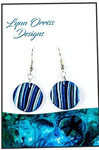 Lynn Orriss - Earrings - round blue stripes by Lynn Orriss - McMillan Arts Centre - Vancouver Island Art Gallery