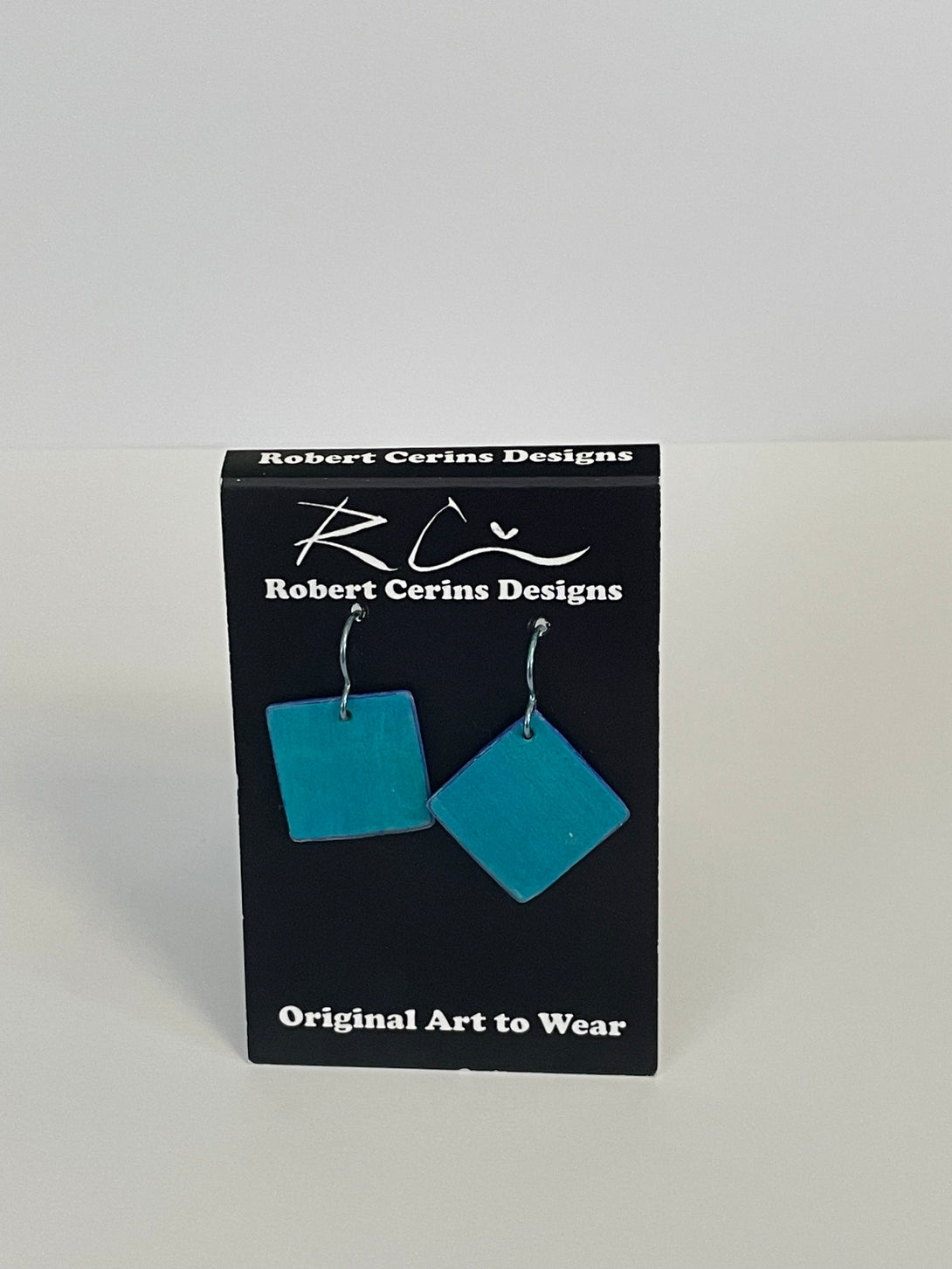 Robert Cerins - Earrings - Blue -Square, asymetrical - Robert Cerins - McMillan Arts Centre Gallery, Gift Shop and Box Office - Vancouver Island Art Gallery