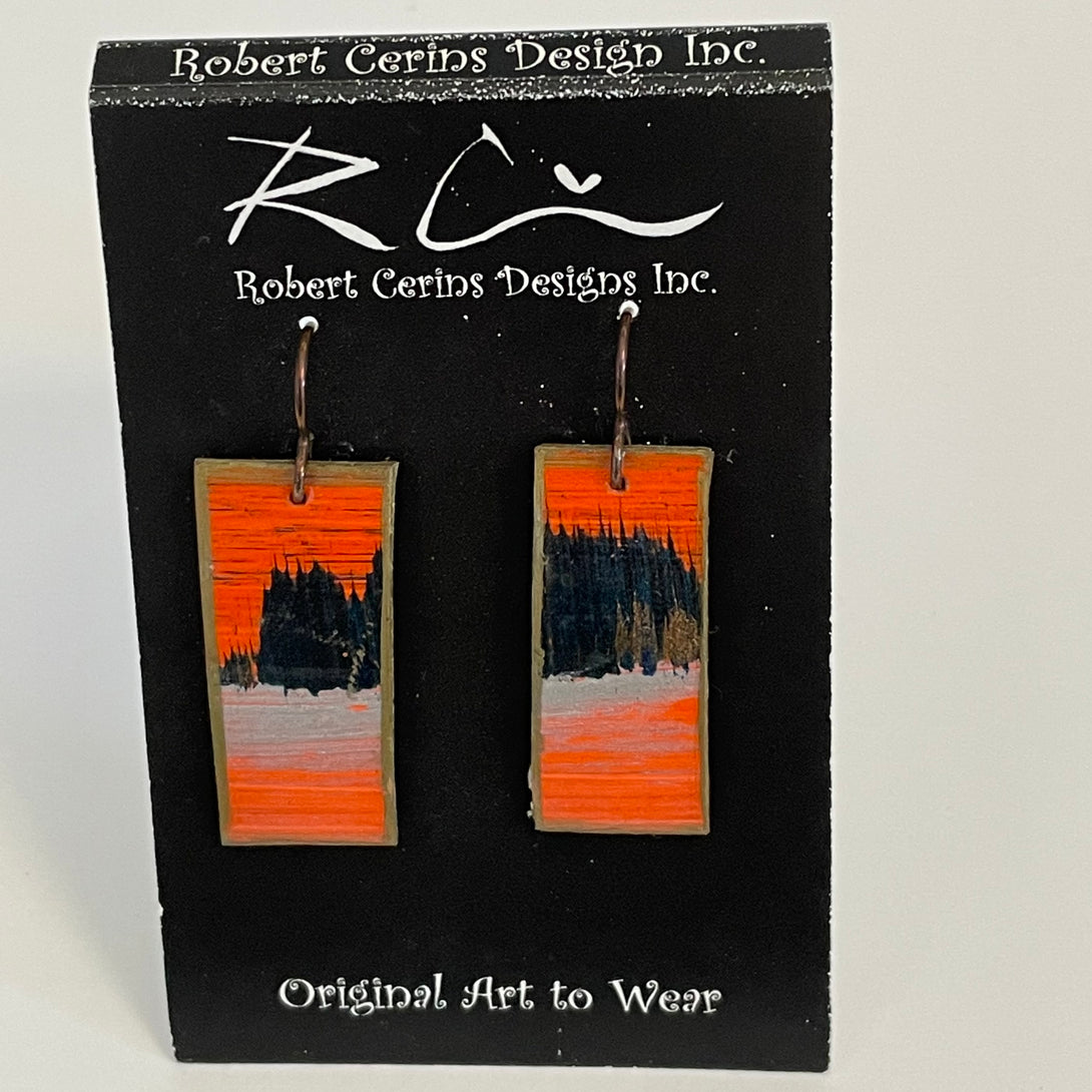 Robert Cerins - Earrings - Orange with black & silver  - Rectangle by Robert Cerins - McMillan Arts Centre - Vancouver Island Art Gallery