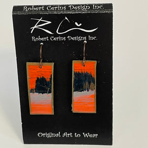 Robert Cerins - Earrings - Orange with black & silver  - Rectangle - Robert Cerins - McMillan Arts Centre Gallery, Gift Shop and Box Office - Vancouver Island Art Gallery