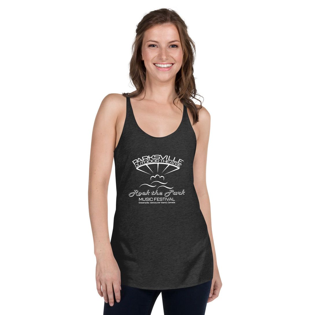 Rock the Park - Women's Racerback Tank - Parksville Outdoor Theatre for the Performing Arts - McMillan Arts Centre Gallery, Gift Shop and Box Office - Vancouver Island Art Gallery